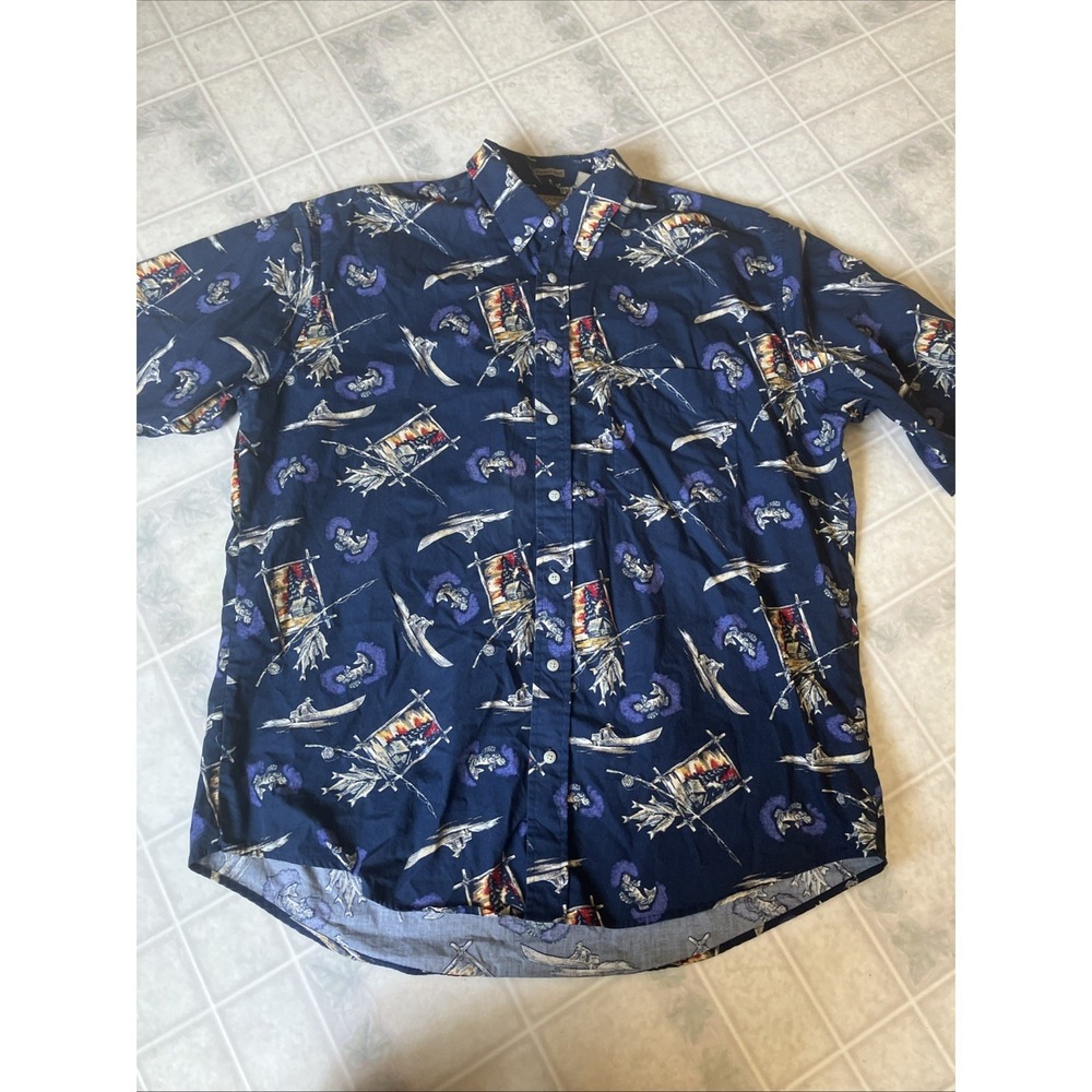 Natural Issue Camp Shirt Extra Large Tall‎ Fishing Fish Cabin Print Button Down